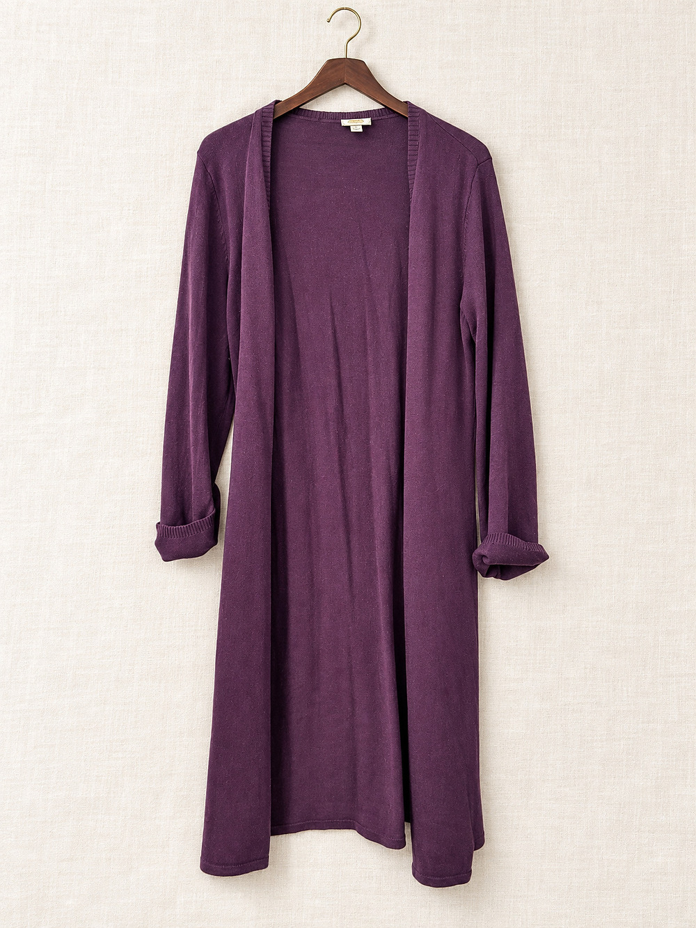 ⚜️ Long Open-Front Cardigan | Deep Purple | Silk-Cashmere Duster S 💗